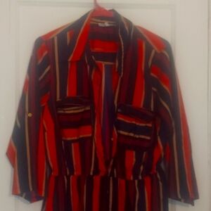 2XL Red blue gold and red stripped button dress by Speed Control New York